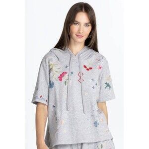 Johnny Was Cleo Short Sleeve French Terry Hoodie Women's Size Small Grey NWT